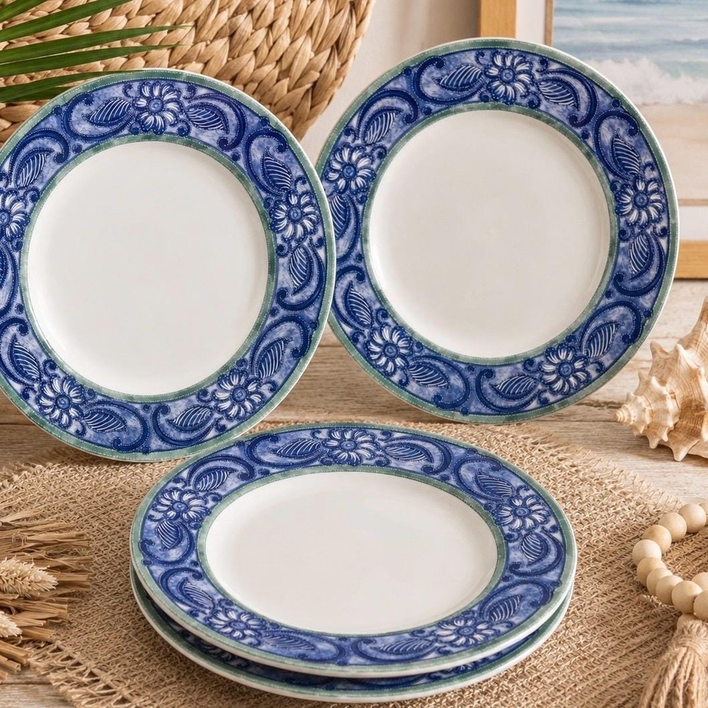 4 VTG Coventry Butterfly Batik Dinner Plates Blue Porcelain PTS International